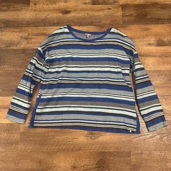 Talbots XL Blue Striped Pullover Sweater Long Sleeve Buttons Comfort Cozy FLAWS - Picture 1 of 11
